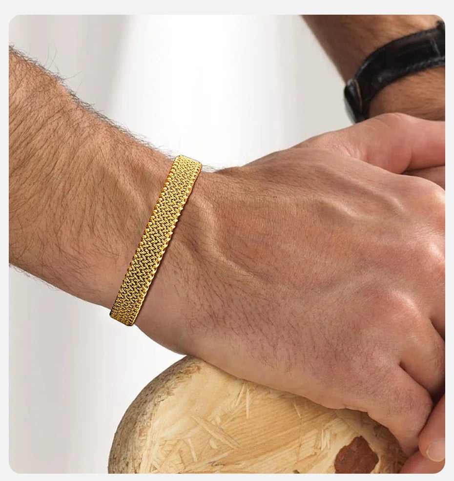 Vnox 10mm Woven Mesh Stainless Steel Open Bangle for Men Women,Vintage Adjustable Cuff Bracelets