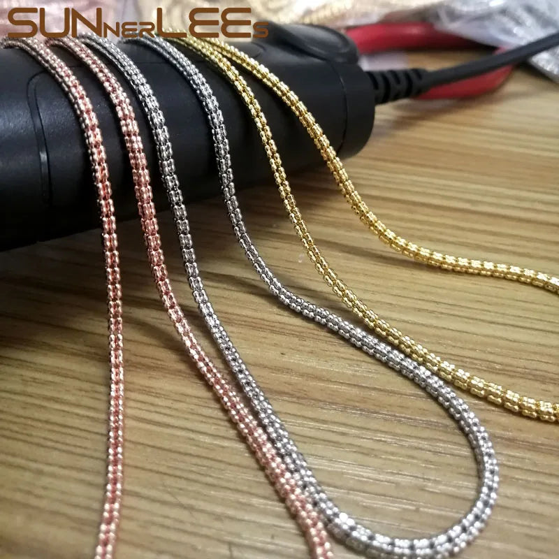 SUNNERLEES Fashion Jewelry White Rose Gold Plated Necklace 2.2mm Width 4 Lines Beads Link Chain Men Women Gift C80 N