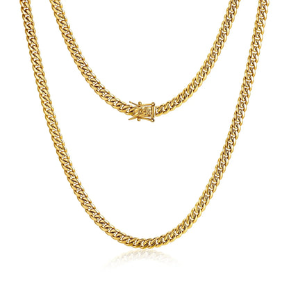 Wholesale 6mm PVD 14k Real Gold Plated 316L Stainless Steel Miami Cuban Link Chain Necklace for Men and Women