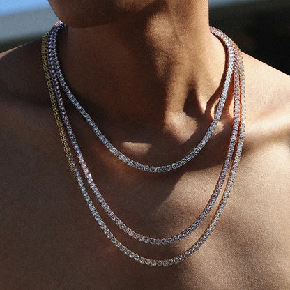 GZYS JEWELRY Wholesale 3mm 4mm Men Women Necklace Gold Plated Tennis Chain