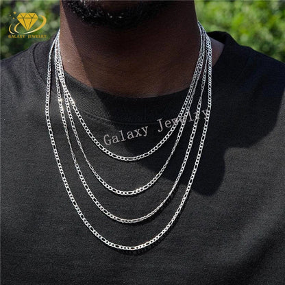 925 Silver Jewelry Wholesale Cuban 10k 14k 18k Gold Chain Custom 4mm Figaro Chain Link Necklace Chain Necklace Mens Jewelry