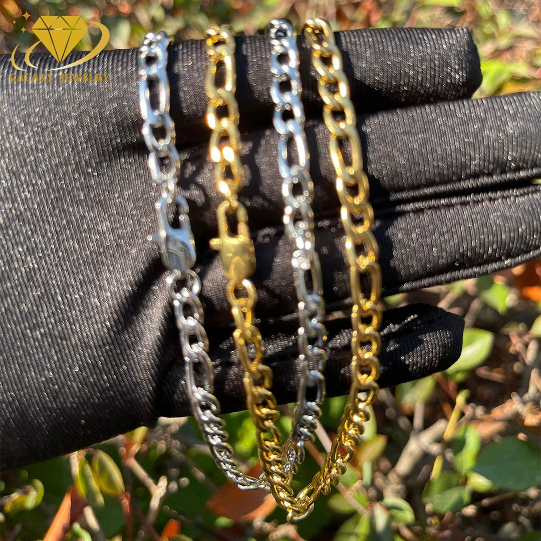 925 Silver Jewelry Wholesale Cuban 10k 14k 18k Gold Chain Custom 4mm Figaro Chain Link Necklace Chain Necklace Mens Jewelry