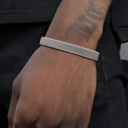 Vnox 10mm Woven Mesh Stainless Steel Open Bangle for Men Women,Vintage Adjustable Cuff Bracelets