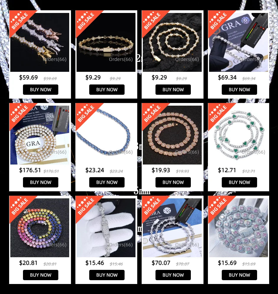 NY Fashion Design Dainty Tennis Chain Gold/Silver Plated Zircon Necklace Luxury Hip Hop Jewelry for Men Women party Gift
