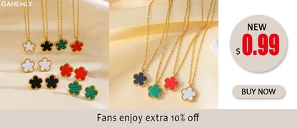 GANEMLY New Fashion Double Sided Green Five Leaf Flower Charm Bracelets For Women Girl Stainless Steel Clover Jewelry Gifts