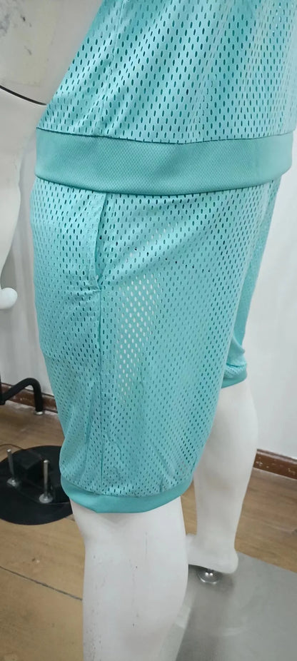 2024 Mesh Breathable Ice Cool Casual Suit Thin Men's Short Sleeve Shorts Two-piece Set