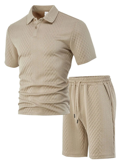Cross-Border Men's Clothing Summer European and American New Jacquard Cloth Men's Casual Sports Thin Lapel Polo Shirt Short-Sleeved Suit Fabric Breathable and Comfortable Perfect for Daily Wear