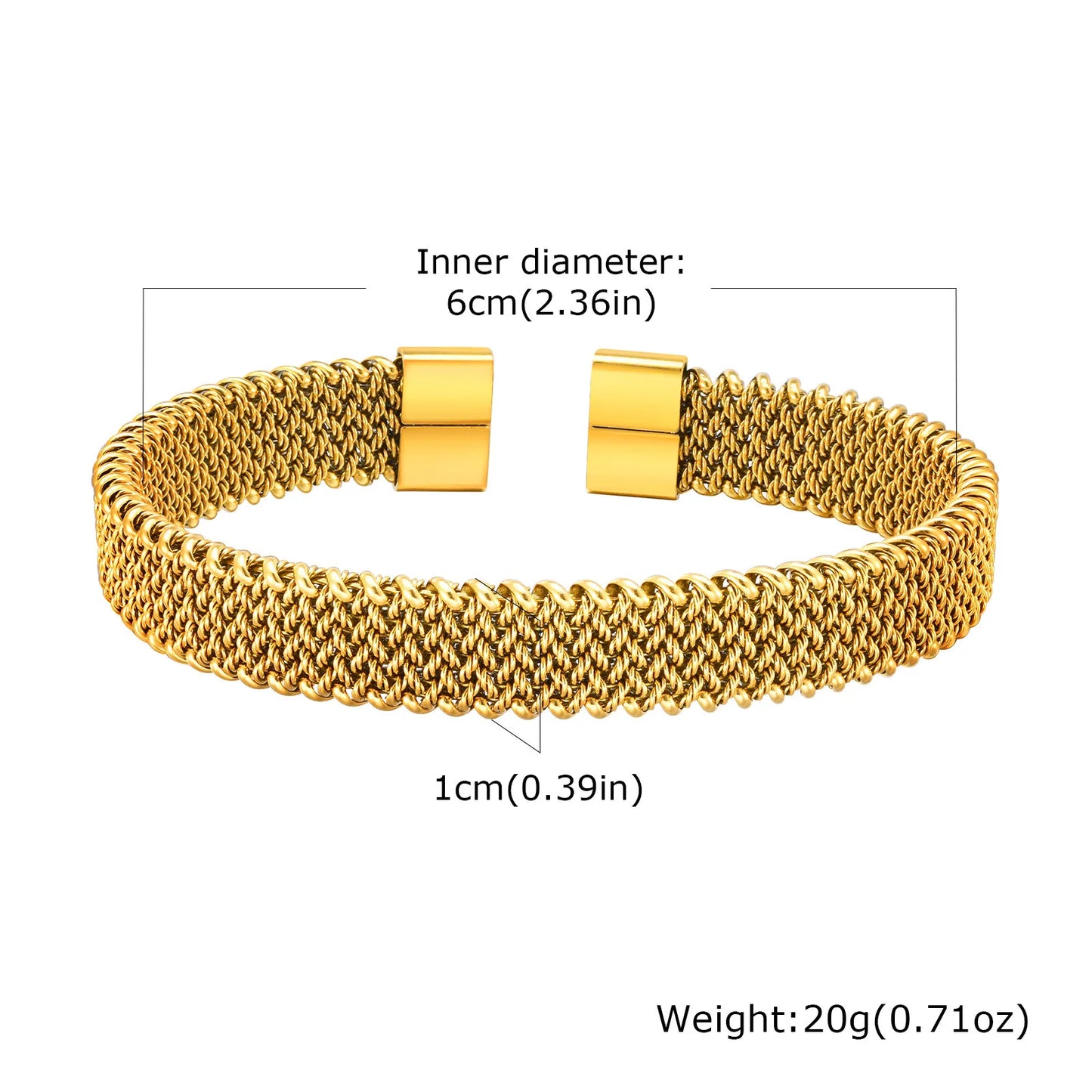 Vnox 10mm Woven Mesh Stainless Steel Open Bangle for Men Women,Vintage Adjustable Cuff Bracelets
