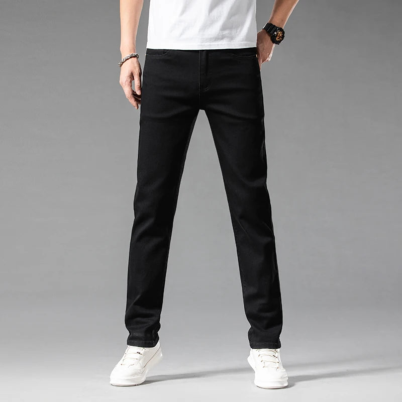 Summer New 98% Cotton Men's Casual Jeans White Classic Fashionable Stretch Straight Denim Trousers Black Brand Clothing Male