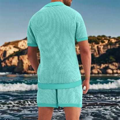 2024 Mesh Breathable Ice Cool Casual Suit Thin Men's Short Sleeve Shorts Two-piece Set
