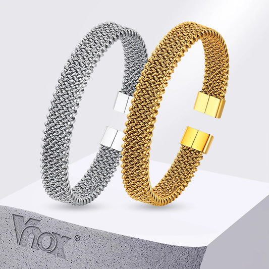 Vnox 10mm Woven Mesh Stainless Steel Open Bangle for Men Women,Vintage Adjustable Cuff Bracelets