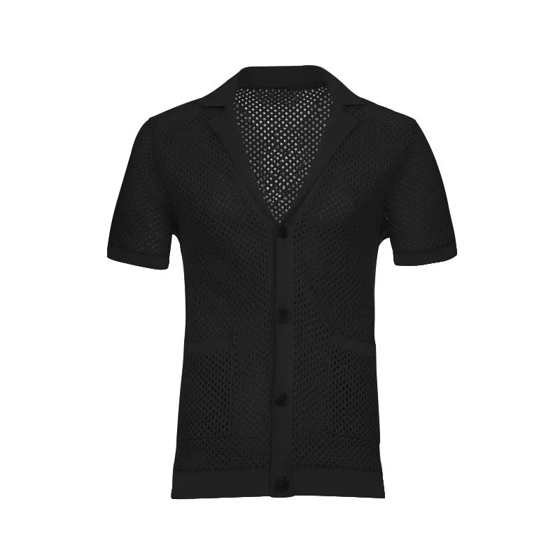 2024 Mesh Breathable Ice Cool Casual Suit Thin Men's Short Sleeve Shorts Two-piece Set