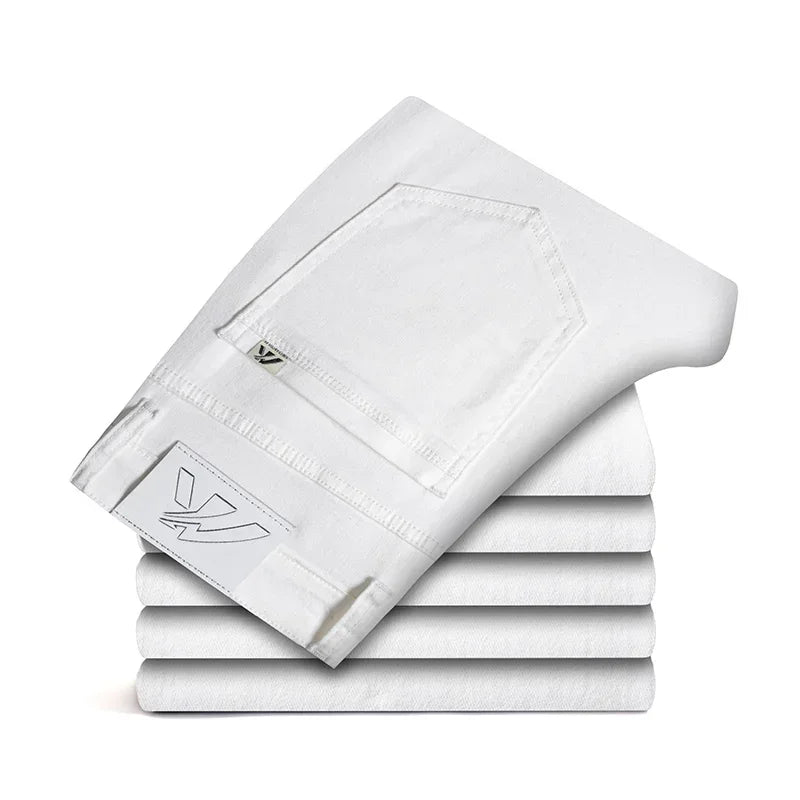 Summer New 98% Cotton Men's Casual Jeans White Classic Fashionable Stretch Straight Denim Trousers Black Brand Clothing Male