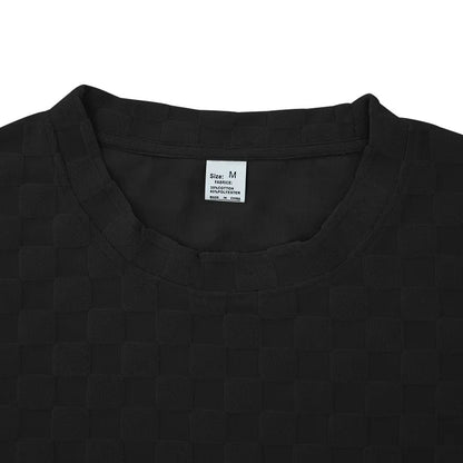 Men's Sports Suit Summer New Korean High Street Jacquard Plaid T-shirt Shorts Two-piece Set Male Casual Retro Loose O-neck Top