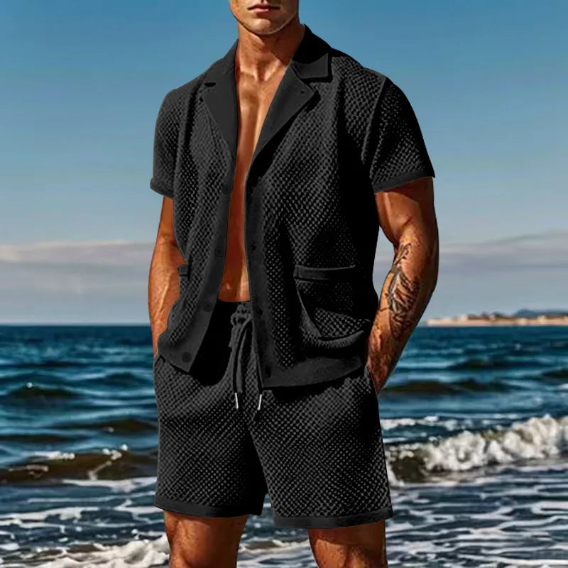 2024 Mesh Breathable Ice Cool Casual Suit Thin Men's Short Sleeve Shorts Two-piece Set