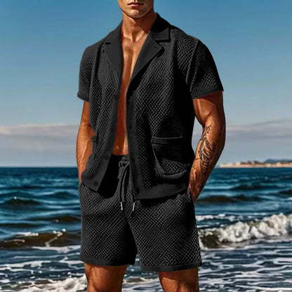 2024 Mesh Breathable Ice Cool Casual Suit Thin Men's Short Sleeve Shorts Two-piece Set
