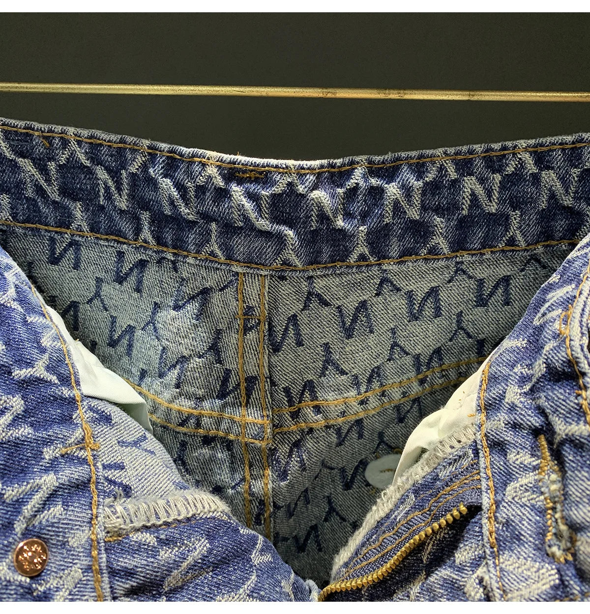 Jacquard denim shorts men's summer 2025 thin casual blue trendy brand loose design five quarter pants