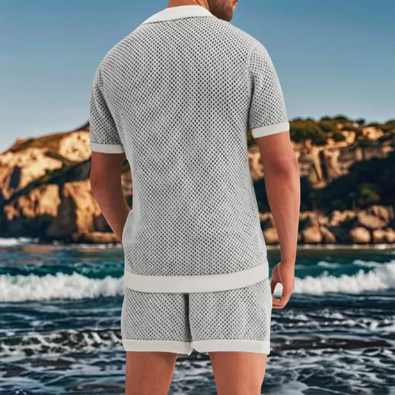 2024 Mesh Breathable Ice Cool Casual Suit Thin Men's Short Sleeve Shorts Two-piece Set