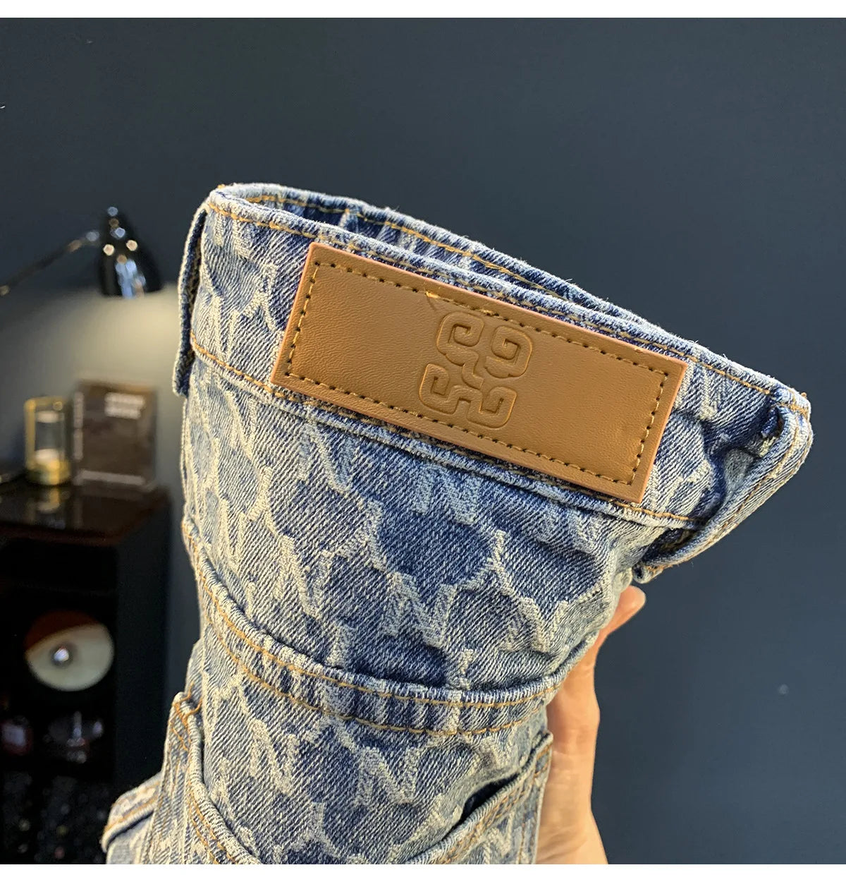 Jacquard denim shorts men's summer 2025 thin casual blue trendy brand loose design five quarter pants