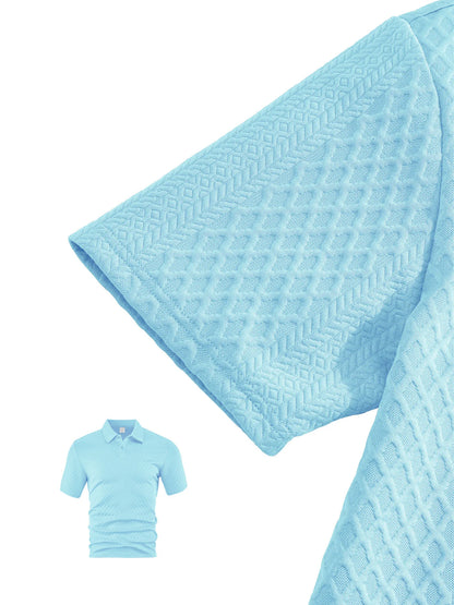 Cross-Border Men's Clothing Summer European and American New Jacquard Cloth Men's Casual Sports Thin Lapel Polo Shirt Short-Sleeved Suit Fabric Breathable and Comfortable Perfect for Daily Wear
