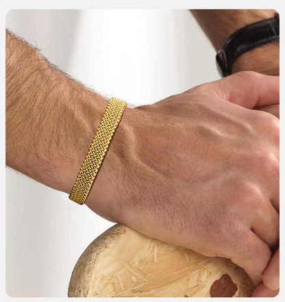 Vnox 10mm Woven Mesh Stainless Steel Open Bangle for Men Women,Vintage Adjustable Cuff Bracelets