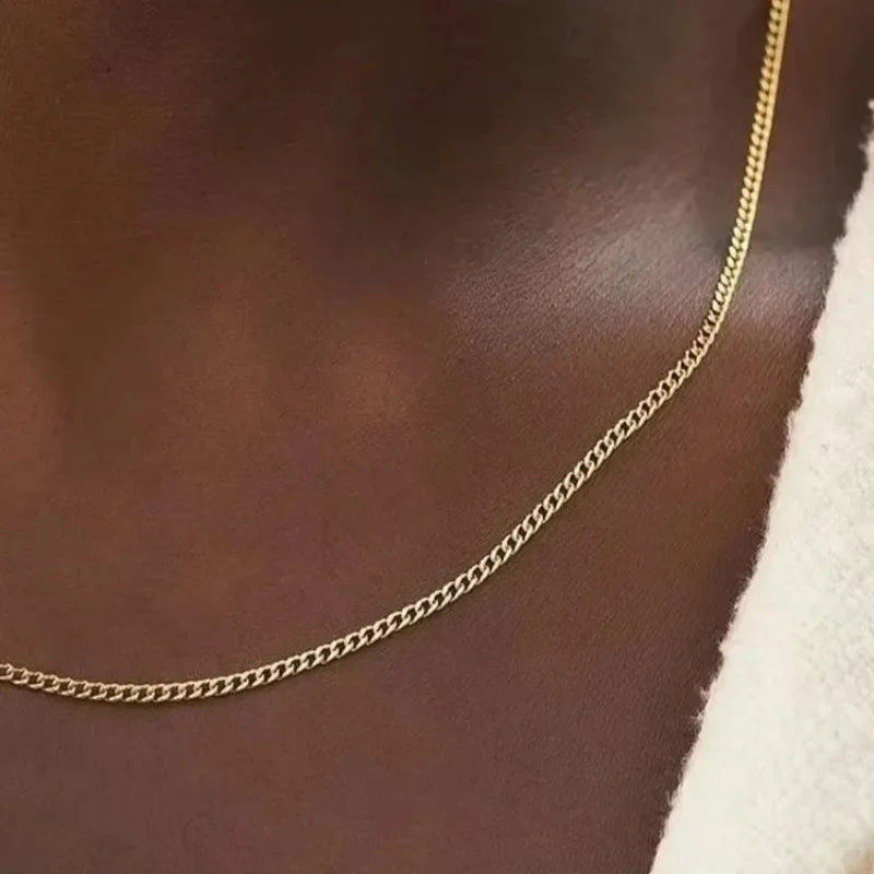 3mm Men's Cuban Chain Necklace Simple Stainless Steel Necklace Fashion Titanium Steel Jewelry Trend Accessories Party Gifts