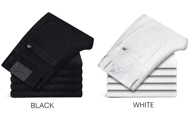 Summer New 98% Cotton Men's Casual Jeans White Classic Fashionable Stretch Straight Denim Trousers Black Brand Clothing Male