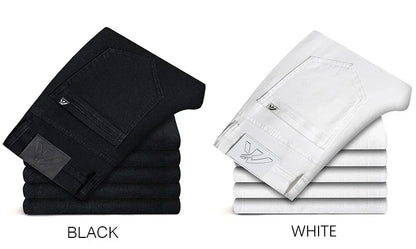 Summer New 98% Cotton Men's Casual Jeans White Classic Fashionable Stretch Straight Denim Trousers Black Brand Clothing Male