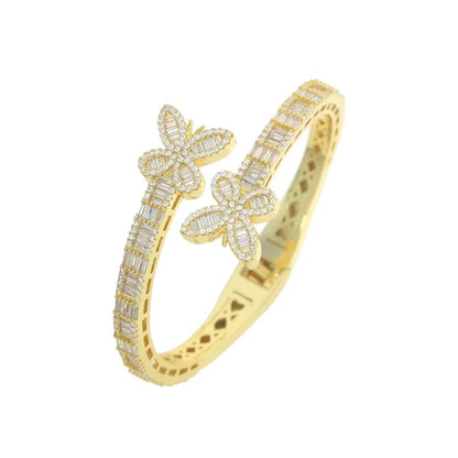 2025 New Iced Out Bling CZ Custom Opened Square Cubic Zircon Paved Hamsa Hand Charm Bracelet Bangle Hip Hop Sparking Jewelry
