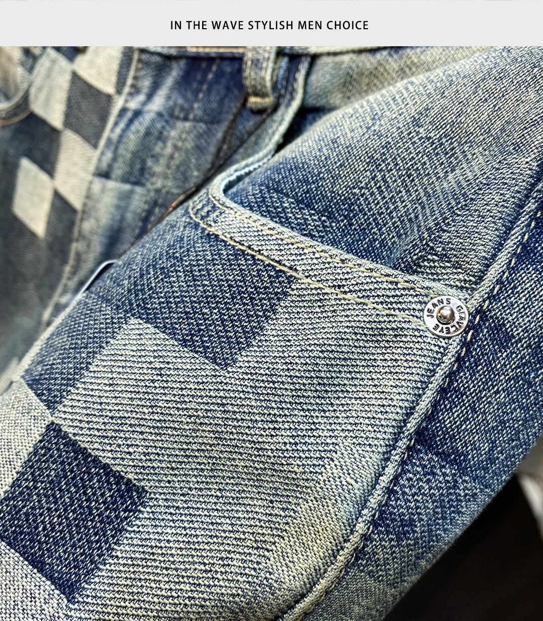 Fashionable high-end denim shorts for men's summer street trend mosaic embroidery print retro loose five quarter pants