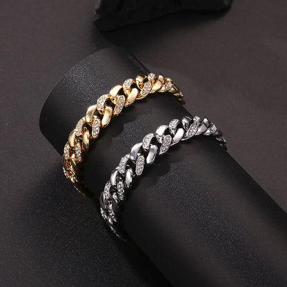 ZAKOL Hip Hop Cuban Chain Women Mens Bracelet Full Shiny Rhinestone Stone Miami Cuban Chain Bracelets Fashion Jewelry