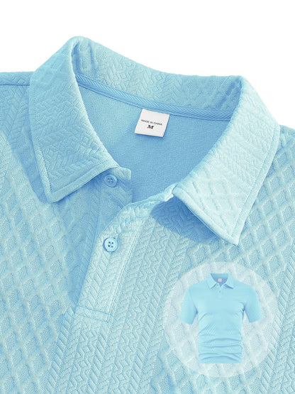 Cross-Border Men's Clothing Summer European and American New Jacquard Cloth Men's Casual Sports Thin Lapel Polo Shirt Short-Sleeved Suit Fabric Breathable and Comfortable Perfect for Daily Wear