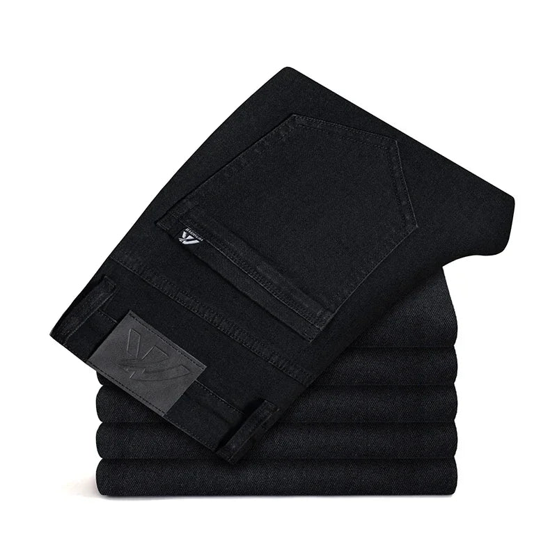 Summer New 98% Cotton Men's Casual Jeans White Classic Fashionable Stretch Straight Denim Trousers Black Brand Clothing Male