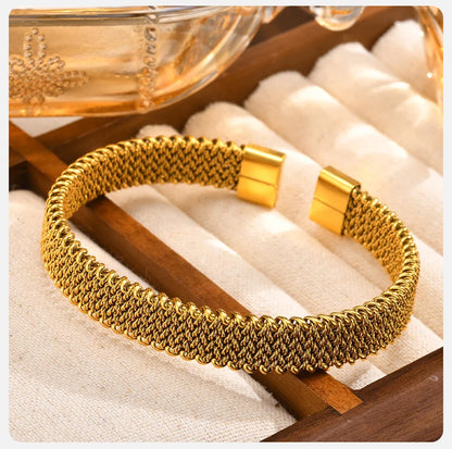 Vnox 10mm Woven Mesh Stainless Steel Open Bangle for Men Women,Vintage Adjustable Cuff Bracelets