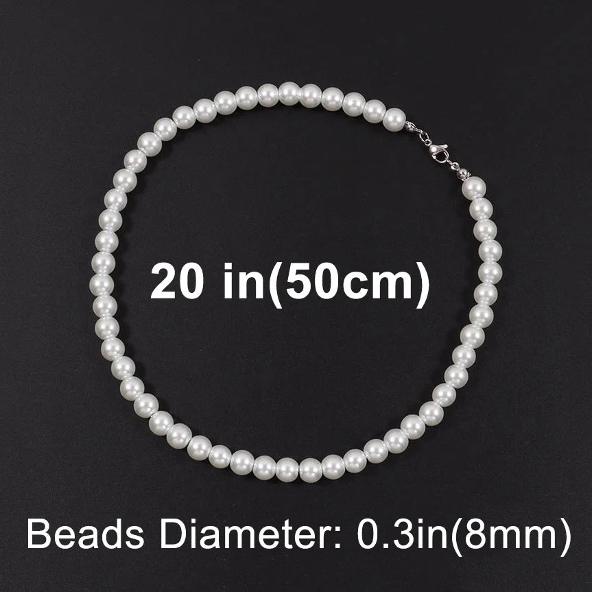 Cool Artificial White Pearl Necklace 1 Pcs Choker Beaded Chain for Men and Women Fashion Jewelry Gift