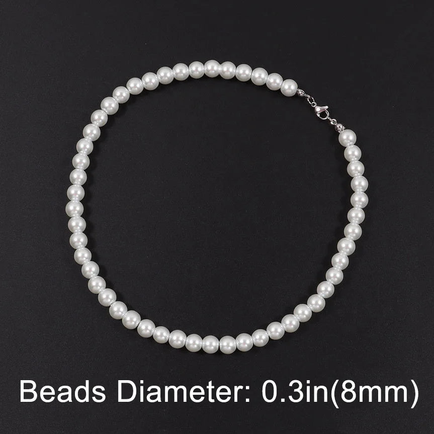 Cool Artificial White Pearl Necklace 1 Pcs Choker Beaded Chain for Men and Women Fashion Jewelry Gift