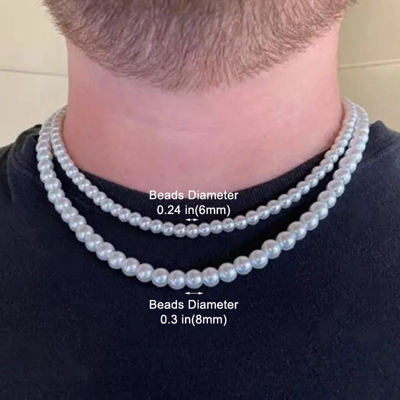 Cool Artificial White Pearl Necklace 1 Pcs Choker Beaded Chain for Men and Women Fashion Jewelry Gift