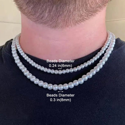 Cool Artificial White Pearl Necklace 1 Pcs Choker Beaded Chain for Men and Women Fashion Jewelry Gift
