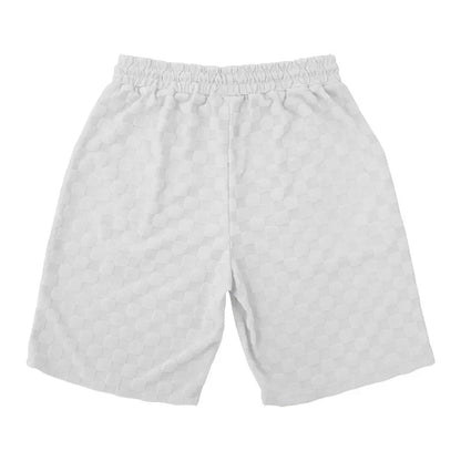 Men's Sports Suit Summer New Korean High Street Jacquard Plaid T-shirt Shorts Two-piece Set Male Casual Retro Loose O-neck Top