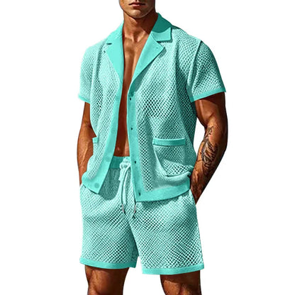2024 Mesh Breathable Ice Cool Casual Suit Thin Men's Short Sleeve Shorts Two-piece Set