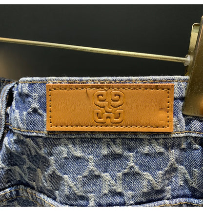 Jacquard denim shorts men's summer 2025 thin casual blue trendy brand loose design five quarter pants