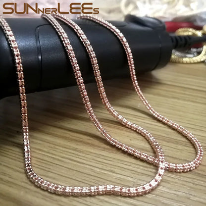 SUNNERLEES Fashion Jewelry White Rose Gold Plated Necklace 2.2mm Width 4 Lines Beads Link Chain Men Women Gift C80 N