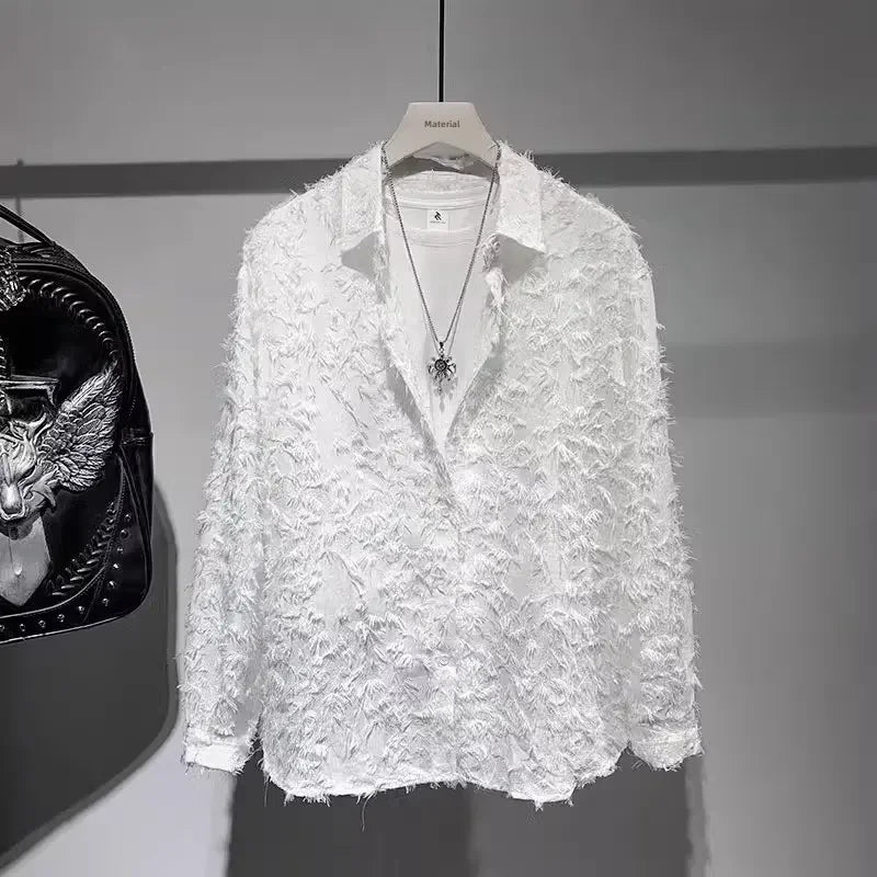 2024 Spring Autumn New Niche Design Men's Long Sleeve Shirt Korean Style Trendy Unique Loose Fit Casual Shirt