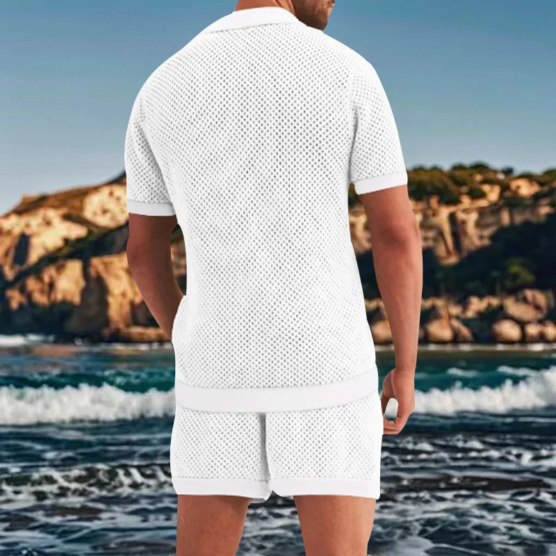 2024 Mesh Breathable Ice Cool Casual Suit Thin Men's Short Sleeve Shorts Two-piece Set