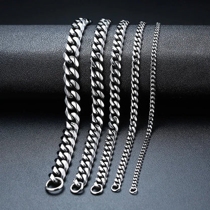 3.5mm Silver Color Stainless Steel Cuban Chain Necklace Hip Hop Men Necklace Simple Jewelry Necklace For Women