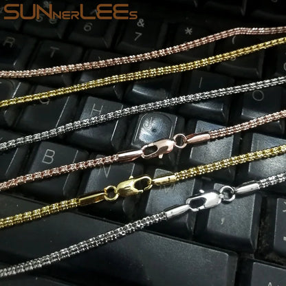 SUNNERLEES Fashion Jewelry White Rose Gold Plated Necklace 2.2mm Width 4 Lines Beads Link Chain Men Women Gift C80 N