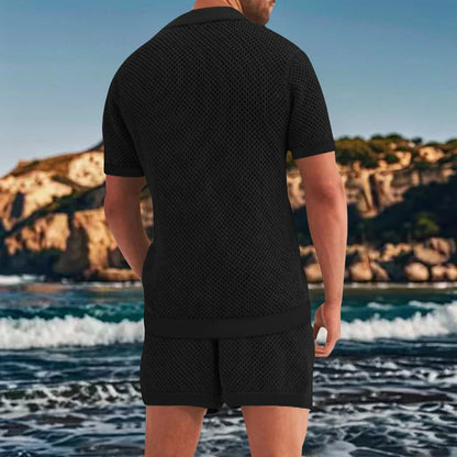2024 Mesh Breathable Ice Cool Casual Suit Thin Men's Short Sleeve Shorts Two-piece Set