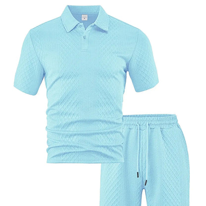 Cross-Border Men's Clothing Summer European and American New Jacquard Cloth Men's Casual Sports Thin Lapel Polo Shirt Short-Sleeved Suit Fabric Breathable and Comfortable Perfect for Daily Wear