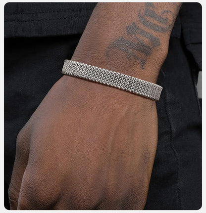 Vnox 10mm Woven Mesh Stainless Steel Open Bangle for Men Women,Vintage Adjustable Cuff Bracelets