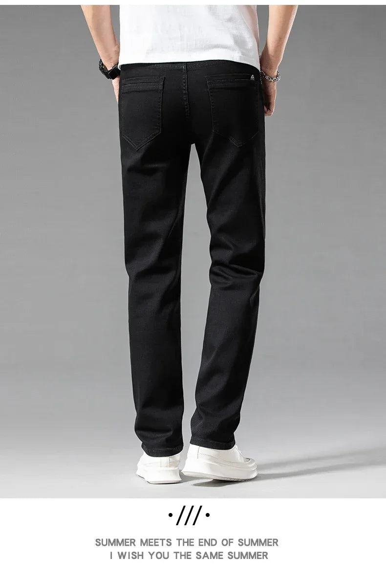 Summer New 98% Cotton Men's Casual Jeans White Classic Fashionable Stretch Straight Denim Trousers Black Brand Clothing Male